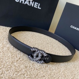 Chanel Black Calf Leather Pearl Buckle 28mm Belt