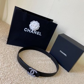 Chanel Black Calf Leather Pearl Buckle 28mm Belt