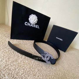 Chanel Black Calf Leather Pearl Buckle 28mm Belt