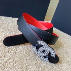 Chanel Black Red Calf Leather Pearl Buckle 28mm Belt