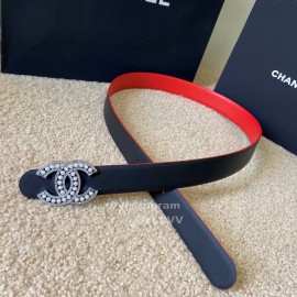 Chanel Black Red Calf Leather Pearl Buckle 28mm Belt