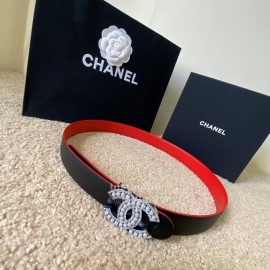 Chanel Black Red Calf Leather Pearl Buckle 28mm Belt