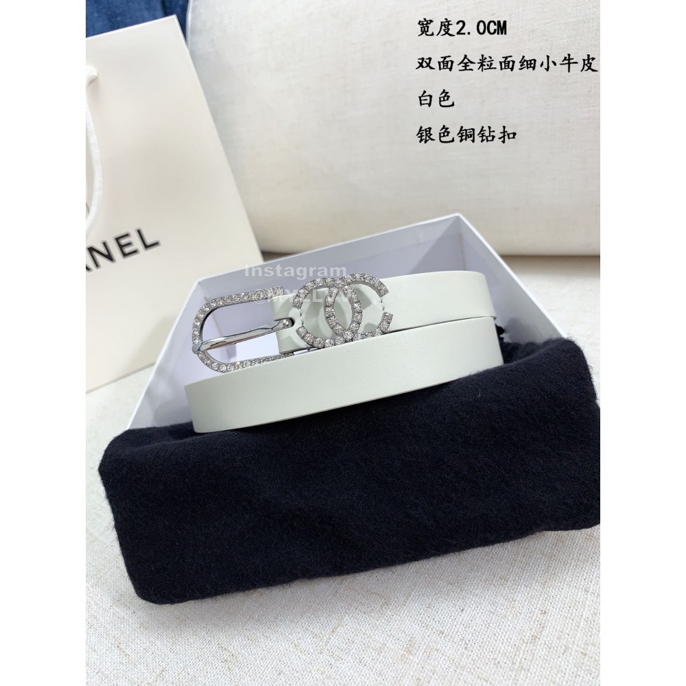 Chanel Fashion Calf Leather Diamond Pin Buckle 20mm Belt White