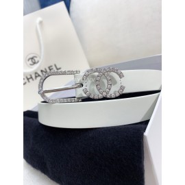 Chanel Fashion Calf Leather Diamond Pin Buckle 20mm Belt White