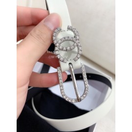 Chanel Fashion Calf Leather Diamond Pin Buckle 20mm Belt White