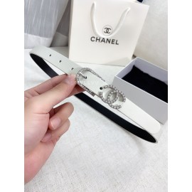 Chanel Fashion Calf Leather Diamond Pin Buckle 20mm Belt White