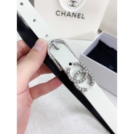 Chanel Fashion Calf Leather Diamond Pin Buckle 20mm Belt White