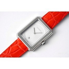 Chanel Boyfriend Serie Square Dial Leather Strap Watch Orange Red