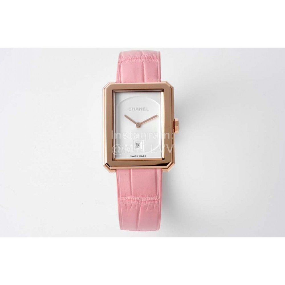 Chanel Boyfriend Serie Square Dial Leather Strap Watch Pink