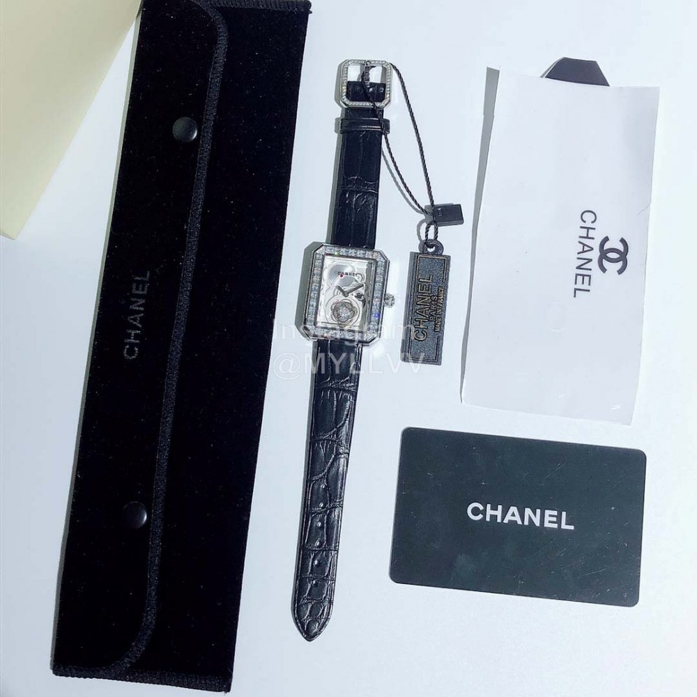 Chanel Boyfriend Series Sapphire Crystal Leather Strap Watch White