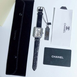 Chanel Boyfriend Series Sapphire Crystal Leather Strap Watch White