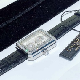 Chanel Boyfriend Series Sapphire Crystal Leather Strap Watch White