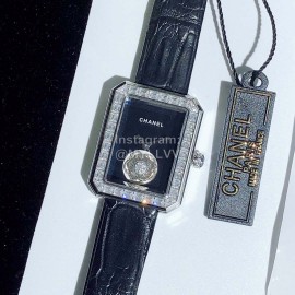 Chanel Boyfriend Series Sapphire Crystal Leather Strap Watch Black