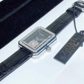 Chanel Boyfriend Series Sapphire Crystal Leather Strap Watch Black