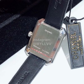 Chanel Boyfriend Series Sapphire Crystal Leather Strap Watch Black