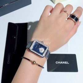 Chanel Boyfriend Series Sapphire Crystal Leather Strap Watch Black
