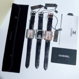 Chanel Boyfriend Series Sapphire Crystal Leather Strap Watch Black