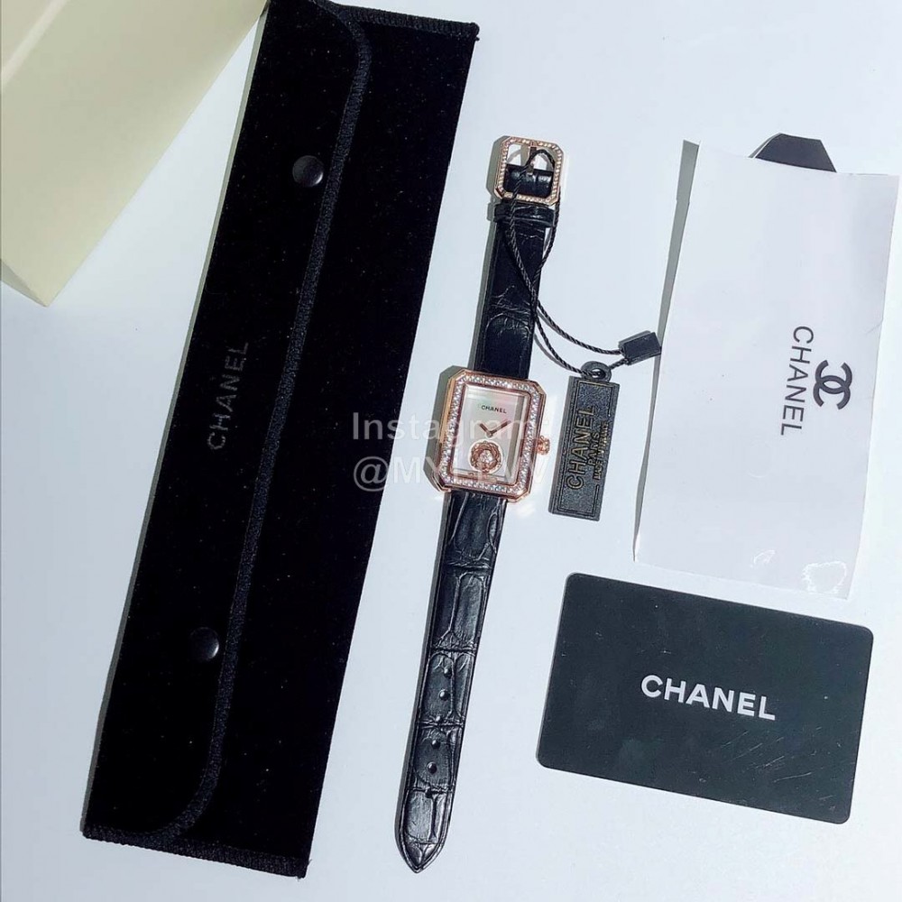 Chanel Boyfriend Series Sapphire Crystal Leather Strap Watch Rose Gold