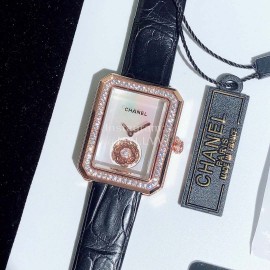 Chanel Boyfriend Series Sapphire Crystal Leather Strap Watch Rose Gold
