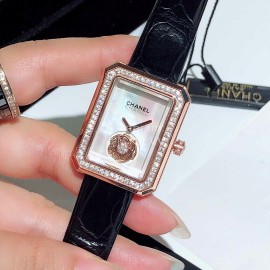Chanel Boyfriend Series Sapphire Crystal Leather Strap Watch Rose Gold