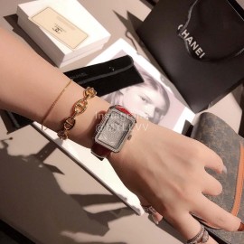 Chanel Fashion Diamond Leather Strap Watch For Women Red