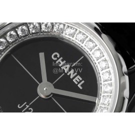 Chanel J12 Diamond Dial Leather Strap Watch For Women Silver
