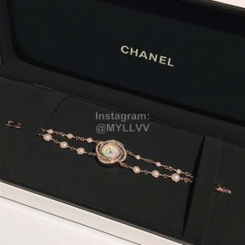 Chanel CaméLia Series Rose Gold Pearl Chain Watch For Women White