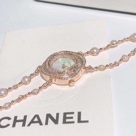 Chanel CaméLia Series Rose Gold Pearl Chain Watch For Women White