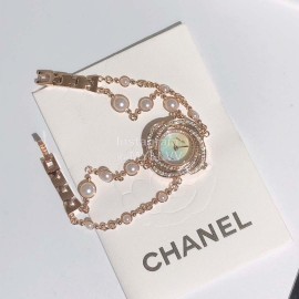 Chanel CaméLia Series Rose Gold Pearl Chain Watch For Women White