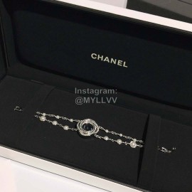 Chanel CaméLia Series Silver Pearl Chain Watch For Women Black