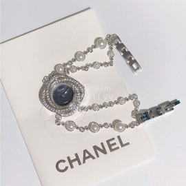 Chanel CaméLia Series Silver Pearl Chain Watch For Women Black