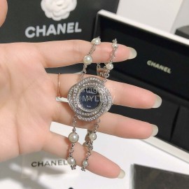 Chanel CaméLia Series Silver Pearl Chain Watch For Women Black