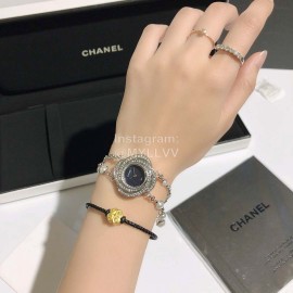 Chanel CaméLia Series Silver Pearl Chain Watch For Women Black