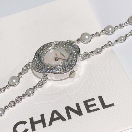 Chanel CaméLia Series Silver Pearl Chain Watch For Women White