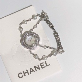 Chanel CaméLia Series Silver Pearl Chain Watch For Women White