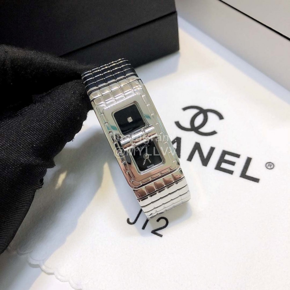 Chanel Code Coco Fashion Plaid Strap Watch Silver