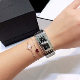 Chanel Code Coco Fashion Plaid Strap Watch Silver