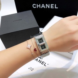 Chanel Code Coco Fashion Plaid Strap Watch Silver