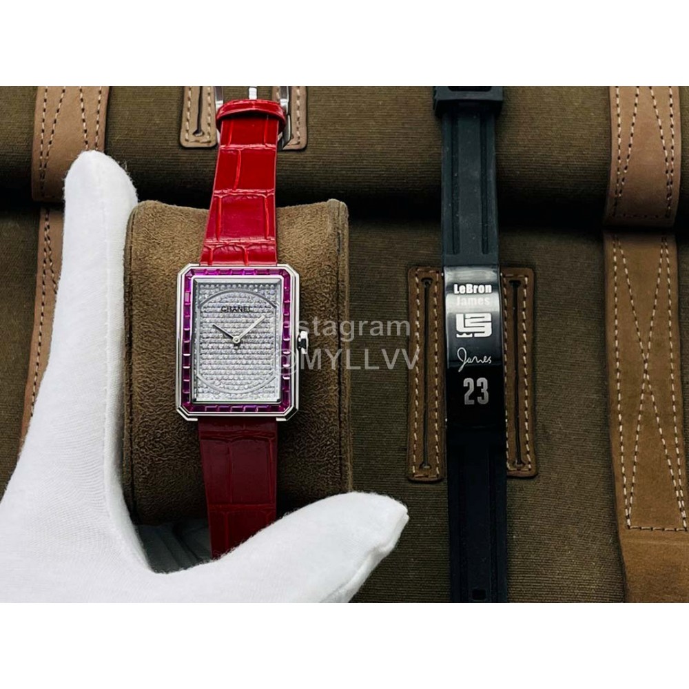 Chanel Cb Factory Square Dial Red Leather Strap Watch