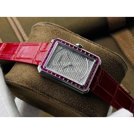 Chanel Cb Factory Square Dial Red Leather Strap Watch