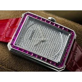 Chanel Cb Factory Square Dial Red Leather Strap Watch