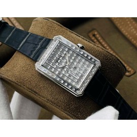 Chanel Cb Factory Square Dial Black Leather Strap Watch