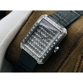 Chanel Cb Factory Square Dial Black Leather Strap Watch