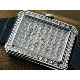 Chanel Cb Factory Square Dial Black Leather Strap Watch