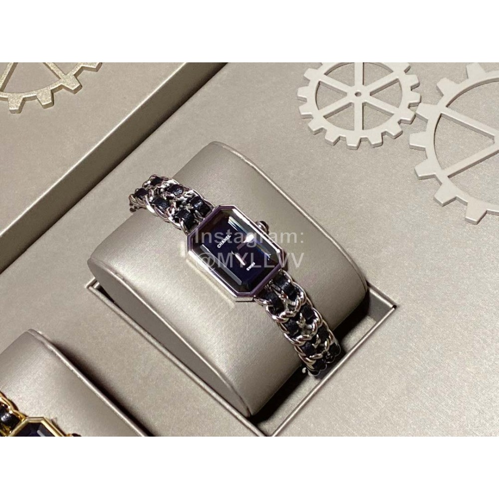 Chanel Steel Leather Strap Square Dial Watch Silver