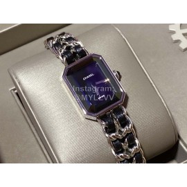 Chanel Steel Leather Strap Square Dial Watch Silver