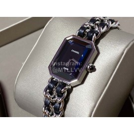 Chanel Steel Leather Strap Square Dial Watch Silver