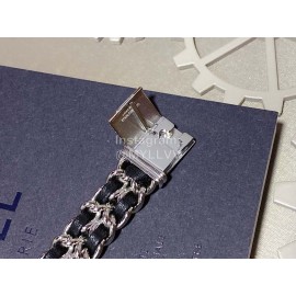 Chanel Steel Leather Strap Square Dial Watch Silver