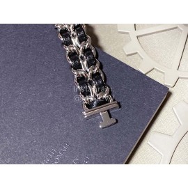 Chanel Steel Leather Strap Square Dial Watch Silver