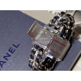Chanel Steel Leather Strap Square Dial Watch Silver